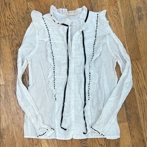 Sezane White Blouse with Black Accents